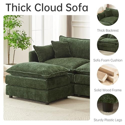Modular Sectional Sofa, 112.2 Inch U Shaped Couch Set with Armrests, 3-Seater Comfy Cloud Couches for Living Room Apartment, Green - color: Green, size: 112'' - U Shape