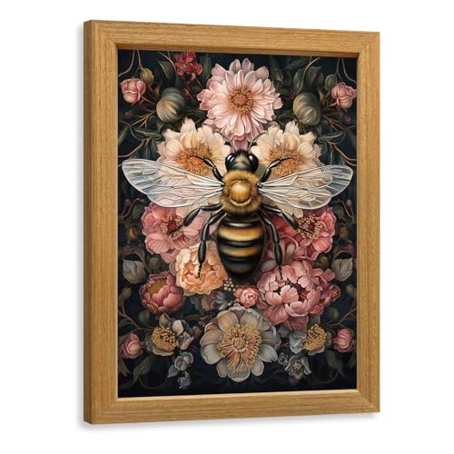 LLEEMPI William Morris Bee Floral Wall Art, 8x10 Wood Framed Print | Vintage bee and floral botanical art in a wood frame for living room, bedroom, nursery or hallway; nature-inspired decor. - color: Bee, size: 10"L x 8"W