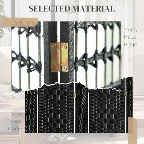 HOMCOM 8 Panel Room Divider, Folding Privacy Screen, 5.6', Black | Room Separator, Wave Fiber Freestanding Partition Wall Divider - color: Black, size: 8 Panel