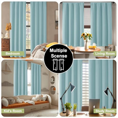 Sally Aqua Blackout Curtains for Bedroom 63 Inch Length 2 Panels, Solid Thermal Insulated Energy Saving Rod Pocket Window Treatment Drapes, W40 x L63 Inch, Aqua - color: Aqua, size: 40"W x 63"L (Pack of 2)