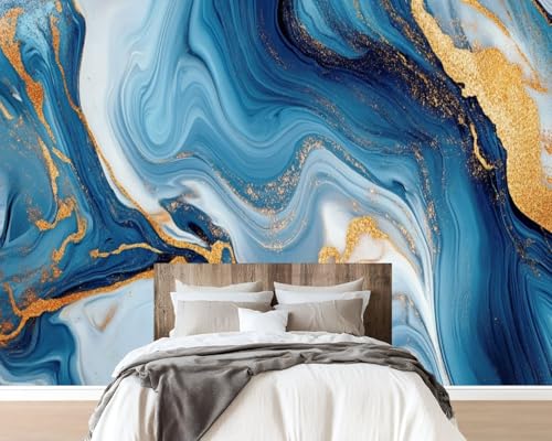 Peel and Stick Wallpaper Wall Murals Blue Marble Gold Abstract Marbling Natural Luxury Style Swirls Marble Self Adhesive Removable Canvas Wall Stickers for Living Room Kids Bedroom 69''x96'' - color: Multi2, size: 69x96inch