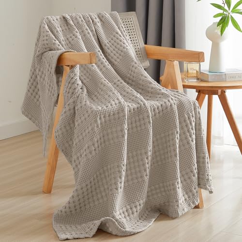 PHF 100% Cotton Waffle Weave Throw Blanket, Lightweight Breathable Summer Blanket for Couch Sofa, Pre-Washed Soft Throws for Bed, Office, Travel & Stylish Home Decor, 50"x60", Pearl Gray - color: 20 Pearl Gray, size: Throw(50"x60")