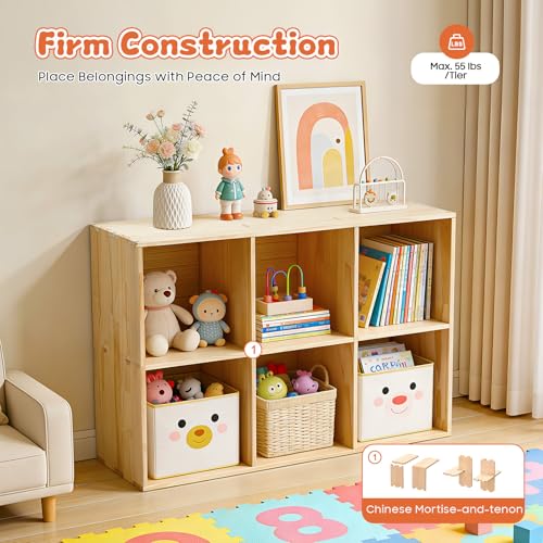 6 Cube Organizer Bookcase, Solid Wood Bookshelf with Back Panel, Floor Standing Open Bookcase, Vertical or Horizontal Storage Shelf for Living Room Office(35.4" L x 11.8" W x 23.6" H) - size: 6-Cube