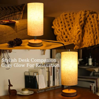 Bedside Table Lamps, Table Lamp for Bedroom, Lamps for Night Stands with Linen Lampshades, Small Table Lamp for Living Room, Office (Bulb Excluded) (Wood) - color: Wood