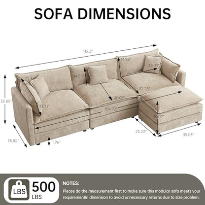 Modular Sectional Sofa, 112.2 Inch L Shaped Couch Set with Armrests, 3-Seater Comfy Cloud Couches for Living Room Apartment, Coffee - color: Coffee, size: 112'' - L Shape