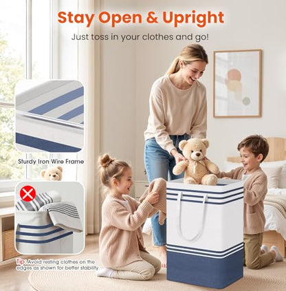 TranquilRelax 3-Pack Laundry Basket, Laundry Hamper, Blue-88L | Freestanding＆Water-Resistant Laundry Hamper, Collapsible Tall Clothes Hamper with Carry Handles for Clothes, Laundry Basket - color: Blue, size: 88L