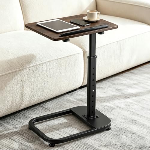 facka Adjustable Height TV Tray Table for Couch Eating, Laptop Small Spaces | C Shaped Flip-Top Couch Table, 9-Level 20-31 in Height Range, Rounded Corners, Sofa Side Table Brown - color: Brown
