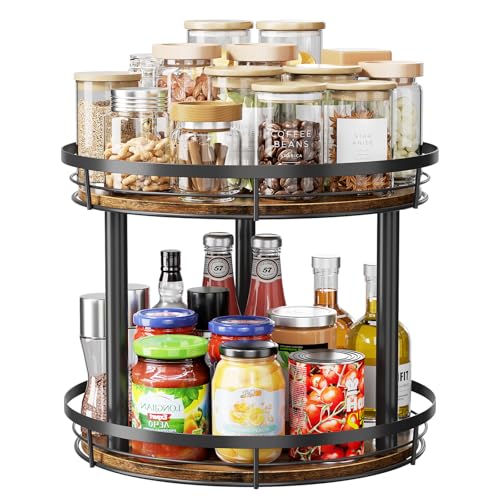 LAMU 12'' Wood Lazy Susan Spice Rack Organizer, 2 Tier Spice Organization for Cabinet, Countertop, Kitchen, Table Top, Pantry, Condiment and Seasoning Rack Organizer - size: 2 Tier 12 in