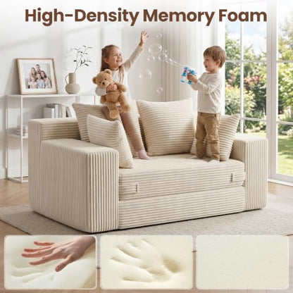 Boneless Mini Couch 53 Inch, 3 -in-1 Beige Boneless Couches Covertible Sofa Bed with 4 Pillows, Small Couches for Living Room, Bedroom, Small Space - color: Beige, size: 53 Inch