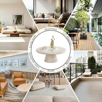 Handmade Round Pedestal Coffee Table (B) | Modern White Round Pedestal Coffee Table, Minimalist Circle Center Table for Living Room & Apartment - size: B