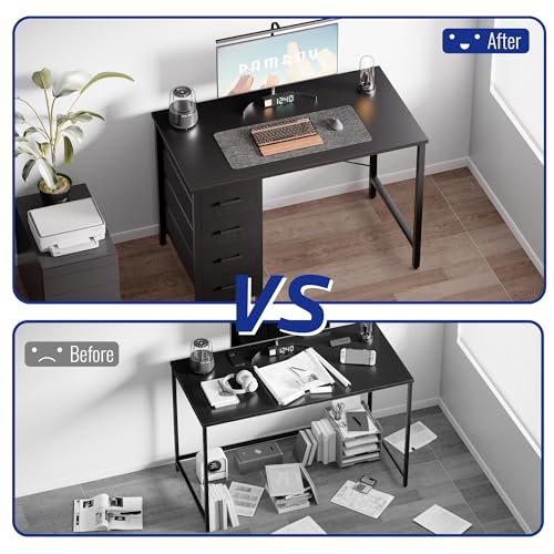 Pamray 32 Inch Computer Desk with 4 Drawers Small Office Desk for Home Bedroom Study Writing Simple Modern Computer Table Black - color: Black