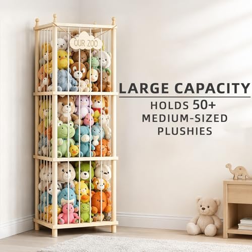 Stuffed Animal Storage,54 Inch Toy Organizer,Anti-Tip Design,Easy Assembly - size: 53.9*15.7*15.7 IN