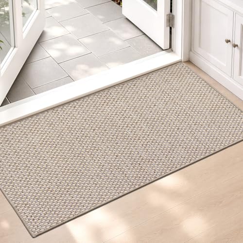 Color&Geometry Ultra-Thin Indoor Door Mat Entrance, 27"x59" Heather Khaki | Low-Profile Dirt-Trapping & Absorbent Quick-Dry Surface, Non-Slip Rubber Backing Doormat for Indoor Entryway Entry Front Door - color: Heather Khaki, size: 27"x59"