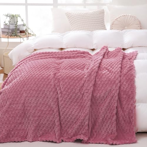 Dusty Pink Throw Blanket 60"×80" Gifts for Mom Fuzzy 3D Jacquard Decorative | Flannel Fleece Super Soft Plush Cozy Blanket for Couch Sofa Chair Lightweight - color: Dusty Pink, size: 60"×80”