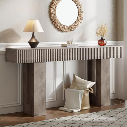 63-Inch Long Entryway Console Table with a Fluted Design, Thick Wood Farmhouse Sofa Table Behind Couch, Narrow Hallway Accent Table for Living Room, Foyer, Entrance,Grey - color: Grey, size: 63 Inch