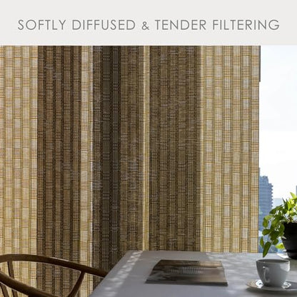 Deluxe Vertical Blinds Brown 45.8"-86" x 96", Versailles | Deluxe Designer Royal Brown Woven Panel Blinds for Patio Doors and Room Dividers with Adjustable Track - color: Versailles