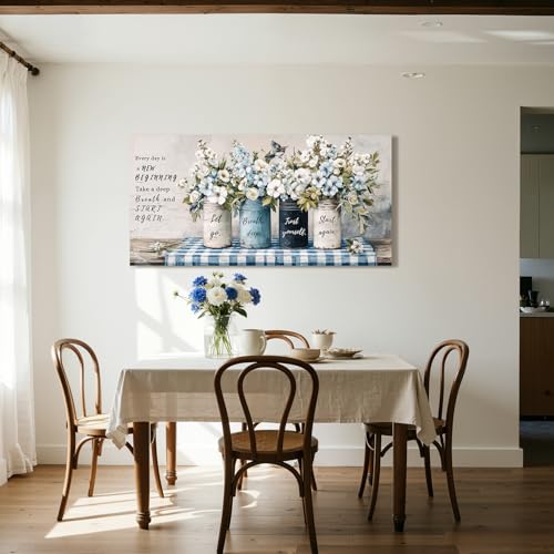 Kinetrix Rustic Floral Oversized Wall Art Positive Affirmations Wall Decor | Canvas Print,Living Room Wall Art,Wildflower Still Life,Botanical Decor Picture,French country Painting,Ready to Hang,29x57in - color: Inspirational Flowers, size: 57"L x 29"W