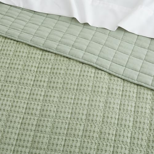 Levtex Home Mills Waffle Twin Bedspread Set (84x104in) with 1 Pillow Sham (26x20in) - Desert Sage - 100% Cotton Twin Size Bedspread Set - Lightweight, Soft, Pre-Washed - color: Sage Green, size: Twin Bedspread
