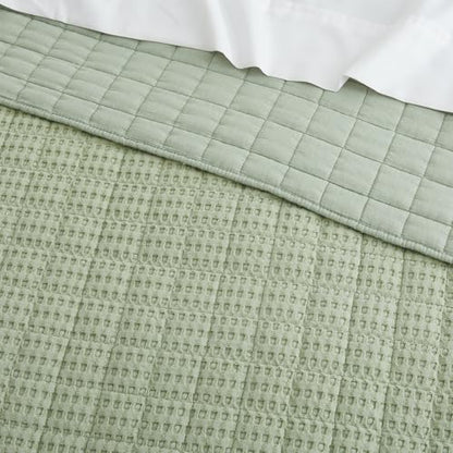 Levtex Home Mills Waffle Twin Bedspread Set (84x104in) with 1 Pillow Sham (26x20in) - Desert Sage - 100% Cotton Twin Size Bedspread Set - Lightweight, Soft, Pre-Washed - color: Sage Green, size: Twin Bedspread