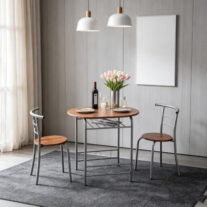 Space-Saving 3-Piece Dining Table Set, Table with 2 Stools, Brown - color: Light Brown, size: Table & Chairs