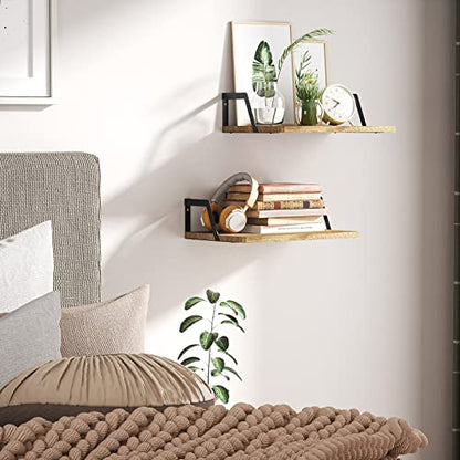 SRIWATANA Carbonized Black Deep Floating Shelves, Set of 2 Wood Wall Shelf | Sturdy Rustic Wood Organizers; Large Capacity Spacious Hanging Boards to Display Books, Plants, & Kitchen Spices - color: Carbonized Black