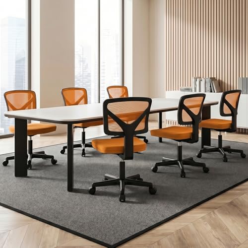 OLIXIS Armless Home Office Chair, Ergonomic Small Desk Chair | Mesh Back, Removable Washable Foam Cushion, Height Adjustable, Rolling Swivel Wheels, Small Space, Dark Orange - color: Dark Orange