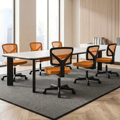 OLIXIS Armless Home Office Chair, Ergonomic Small Desk Chair | Mesh Back, Removable Washable Foam Cushion, Height Adjustable, Rolling Swivel Wheels, Small Space, Dark Orange - color: Dark Orange