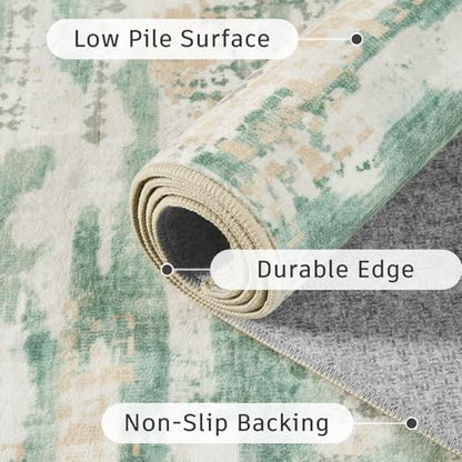 DCX Washable Abstract Area Rug 6x8, Non Slip Low Pile Rug, Sage Green | Easy to clean, non-shedding, soft, kid & pet friendly, with a non-slip rubber backing for living rooms, bedrooms, and offices - color: Green & White, size: 6' x 8'