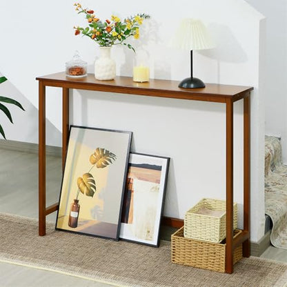 Bamboo Narrow Console Table, 39.4"(L) Wood Small Entryway Table, Accent Slim Hallway Tables, Thin Sofa Side Tables for Hallway, Living Room, Bedroom, Foyer, Walnut - color: Walnut