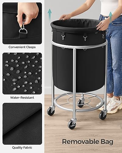 SONGMICS Laundry Basket, Rolling Steel Frame with 2 Locking Wheels, 110 L | Heavy-Duty Laundry Hamper Cart with Removable Bag, Ink Black and Metallic Silver, URLS002B01 - color: Ink Black + Metallic Silver, size: 110 L (1-Section)