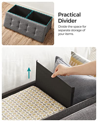 SONGMICS Storage Ottoman Bench, Foldable Foot Rest with Legs, 15 x 43 x 15.7 Inches, End of Bed Bench, Storage Chest, Load up to 660 lb, for Living Room, Bedroom, Entryway, Slate Gray ULSF018G01 - color: Dark Gray, style: without Flipping Lid