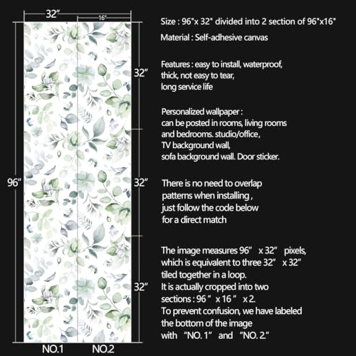 Green Leaf Peel and Stick self Adhesive Wallpaper - 96''x32'' - color: X06, size: 96"x32"