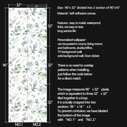 Green Leaf Peel and Stick self Adhesive Wallpaper - 96''x32'' - color: X06, size: 96"x32"