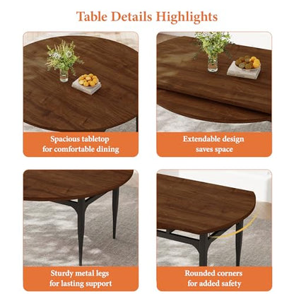 HIPIHOM Expandable Folding Dining Table Set, 55-Inch Round to Square Table with 6 Upholstered Chairs, Metal Frame, for Dining Room or Apartment (Round Table + 6 Brown Chairs) - color: Round Table + 6 Brown Chairs