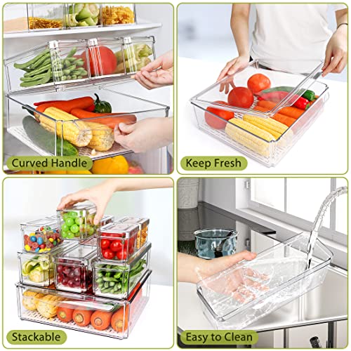 10 Pack Refrigerator Pantry Organizer Bins with Lids, Fridge Organizer Bins | BPA-Free Stackable Clear Plastic Food Storage Bins for Kitchen,Countertops,Cabinets,Fridge,Drinks,Fruits,Vegetables - size: 10-PACK