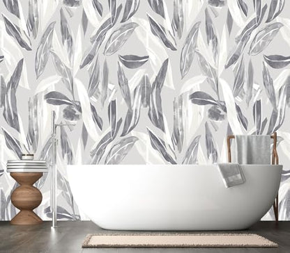 XMPMBM-Peel and Stick Grey Leaves Wallpaper Watercolor Leaf wall Mural | Tear-resistant,good adhesion,repositionable,and durable;does not peel off easily.size: S-80"X58" - color: X08, size: 80"x58"