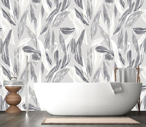 XMPMBM-Peel and Stick Grey Leaves Wallpaper Watercolor Leaf wall Mural | Tear-resistant,good adhesion,repositionable,and durable;does not peel off easily.size: L-137"X96" - color: X08, size: 137"x96"