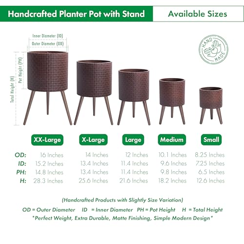 D'vine Dev Planter Pot with Wood Stand, 12 in, Espresso, 88-Z-C-6 | Mid-Century Modern Style, Elevated Plant Display, Drainage Hole and Plug, Functional & Stylish, Modern Indoor Planter - color: Espresso, size: Large