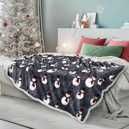 PAVILIA Premium Christmas Sherpa Throw Blanket, 50x60, Grey Snowman Cozy Fleece Holiday Blanket, Reversible Plush Winter Throw for Couch & Bed, Ultra Soft Warm - color: Snowman Charcoal, size: 50 x 60 Inches
