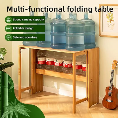 Bamboo Folding Desk, Mid Century Modern Sturdy & Space-Saving Hideaway Desk for Home Office Bedroom Small Spaces, Fold Out Desk with Storage Ergonomic Height Murphy Desk (Natural) - color: Natural