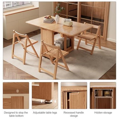 AnywaysWood Folding Dining Table with 4 Foldable Chairs Set, Space Saving Extendable Solid Wood Drop Leaf Table for Kitchen Dining Living Room Small Spaces Easy Assembly (55.12"×31.5"×30") - size: 1 table4Chairs log wood