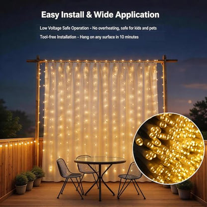 2 Pack Solar Curtain Light Outdoor, 30ft x 10ft, 660 LEDs in Total Solar Powerd String Lights Waterproof Outside for Garden Party Wedding Decór - size: 30 ft