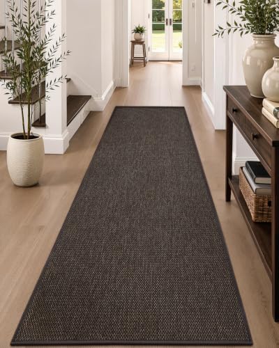 Color&Geometry Runner Rug 28"x120"Non Slip Rubber Backing Hallway Rug,Brown | Carpet Runners for Kitchen Hallway Living Room Bedroom，Ultra Thin Entryway Rugs，Rolled-up NO Creases - color: Heather Brown, size: 28"x120"