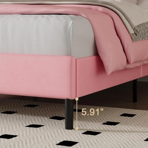 HOMBCK Twin Bed Frames with Faux Leather Upholstered Headboard | Twin Bed Frame with Diamond Vertical Design, No Box Spring Needed, Under Bed Storage, Easy Assembly, Pink - color: Pink, size: Twin