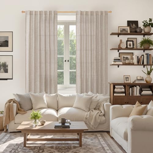 YoungsTex Beige Linen Semi Sheer Curtains 63 Inch Length for Living Room | Light Filtering Drapes with Rod Pocket Back Tab Natural Textured for Country Bedroom Window, 2 Panels, 52 X 63 Inch - color: Natural, size: 52"W x 63"L (Pack of 2)