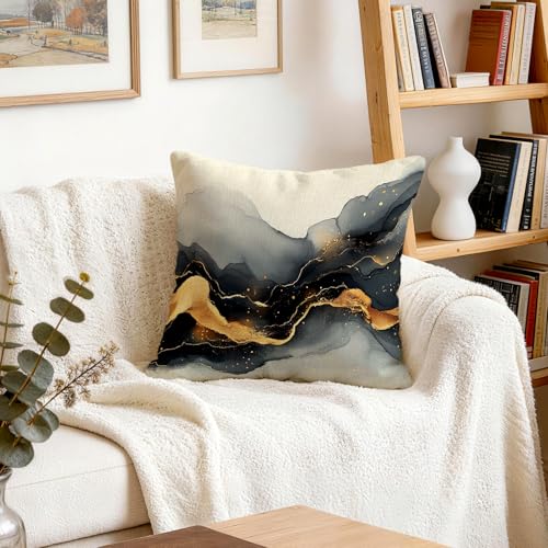 Black Gold Pillow Covers 20x20 Set of 4 Black Marble Home Cushion Cover | Home Family Pillow Cover for Sofa Couch Living Room - color: Marble-style 10, size: 20" x 20" (Pack of 4)