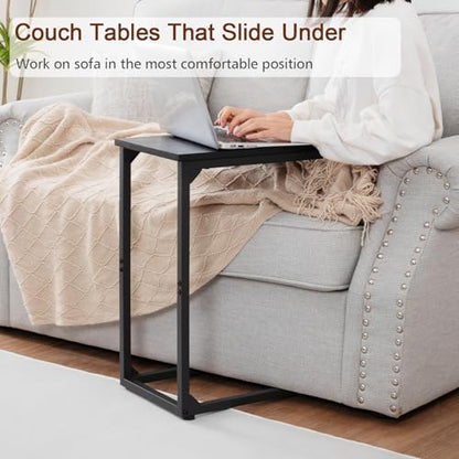 AMHANCIBLE C Shaped End Table Set of 2, Couch Side Table that Slide Under | TV Trays for Eating on Couch, Narrow Small Space Side Tables for Living Room Bedroom, Black - color: Black