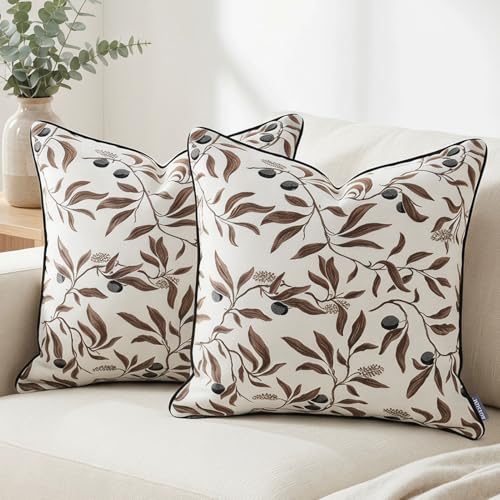 Whtie Vintage Floral Pillow Covers 18x18 Inch Set of 2, Cotton Plant Throw Pillow Decorative Cover Square Farmhouse Decorative Pillow Cover for Couch Living Room Bedroom - color: White, size: 18" x 18" (Pack of 2)