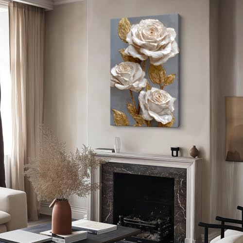 Modern Wall Art Prints Elegant White Rose Gold Accent Canvas Wall Art Decor For Living Room White Flower Wall Decor Pictures For Bedroom Entryway Artwork For Walls Aesthetic Home Wall Decoration 24" X 36" - color: LAI-13C, size: 36"L x 24"W