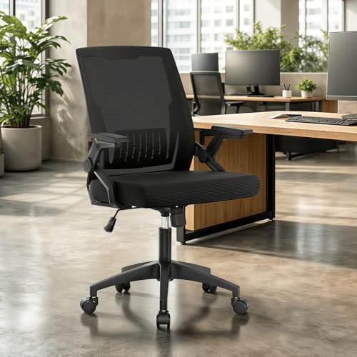Athena Collection Ergonomic Office Chair for Home Office, 1 Pack | Mid-Back Desk Chair, Flip-Up Armrest, Lumbar Support, Adjustable Height, Comfy Computer Chair for Adults & Women